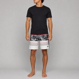FreeWorld Shorts Mens 36 Gray White Board Striped Tie Dye Swim Trunks Surf Water